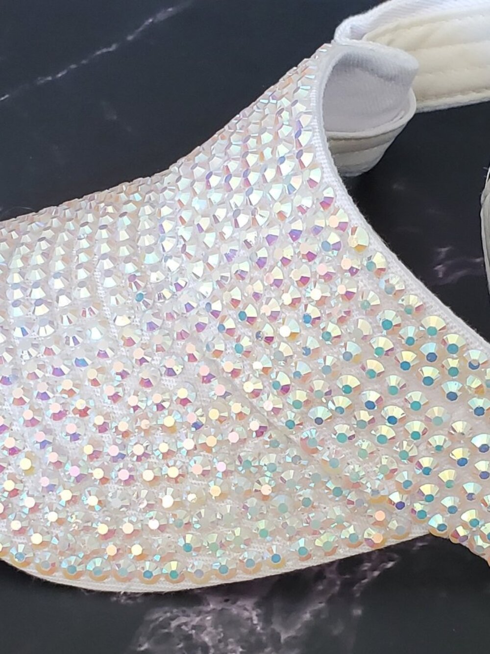 Sparkling Bedazzled Covered Sun Visor, Adjustable, Breathable Sun Cap White - Picture 5 of 10